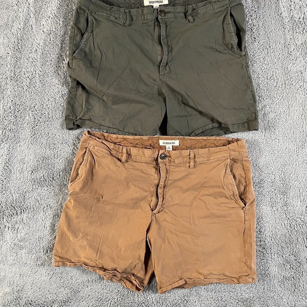 Goodthreads Chino Shorts Mens 38 Green Brown Stretch Casual Flat Front - Lot of